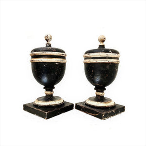 Pair of Italian 18th Century Wooden Apothecary Jars/Urns with Lids