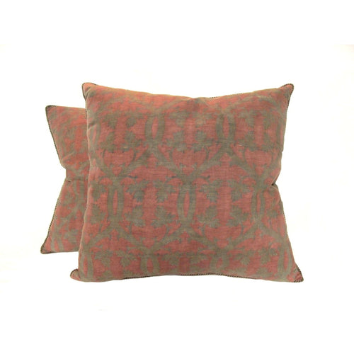 Pair Fortuny 1920's Climbing Leaf Motif Pillows in a Woven Twill