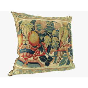 French 17th Century Tapestry Pillow Depicting a Parrot and Urn of Flowers